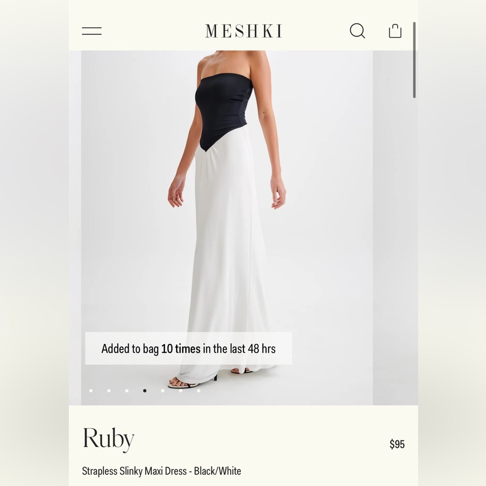 Meshki Ruby Strapless Slinky Maxi Dress - Black/White